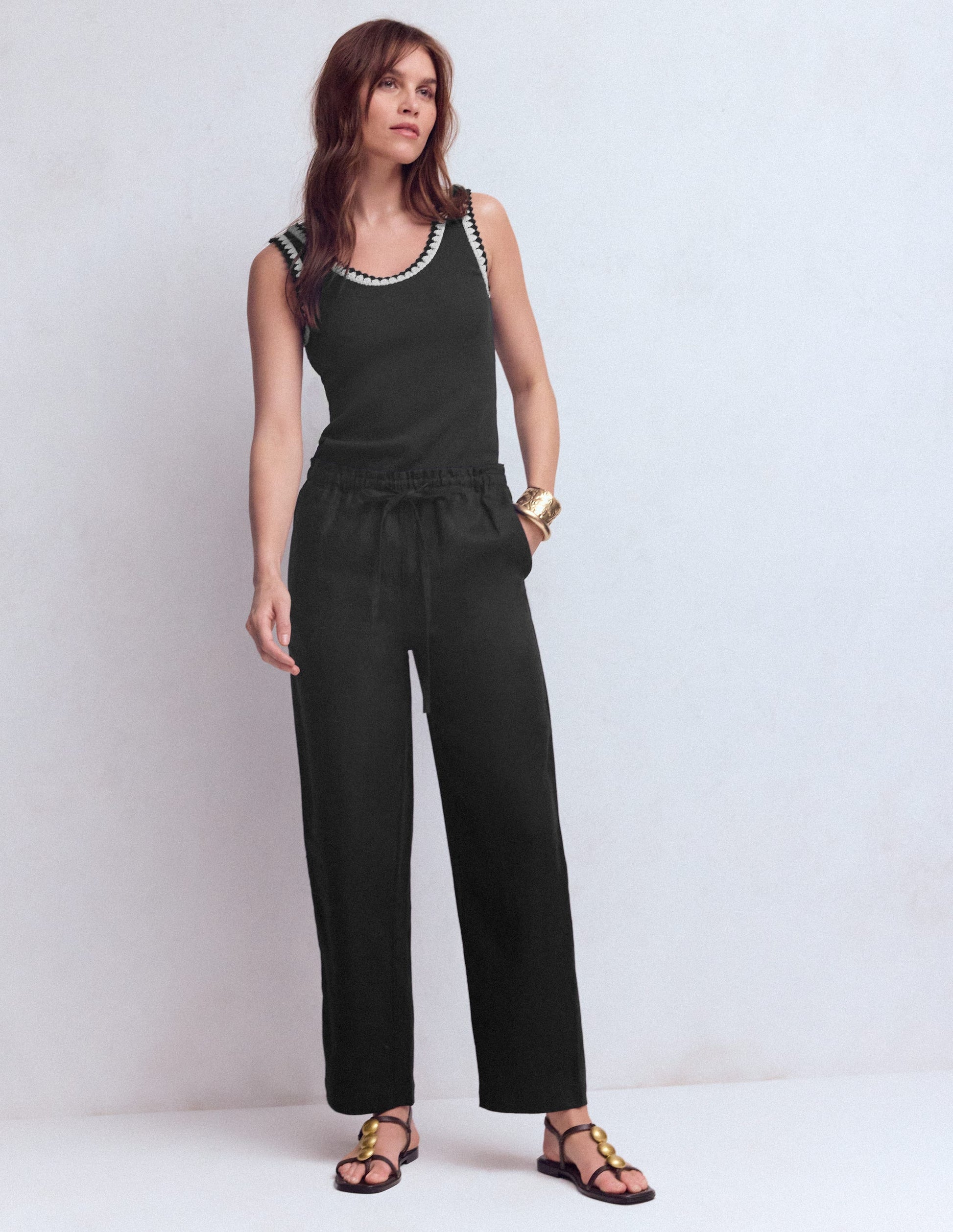 Islington Linen Crop Pants-Black-1