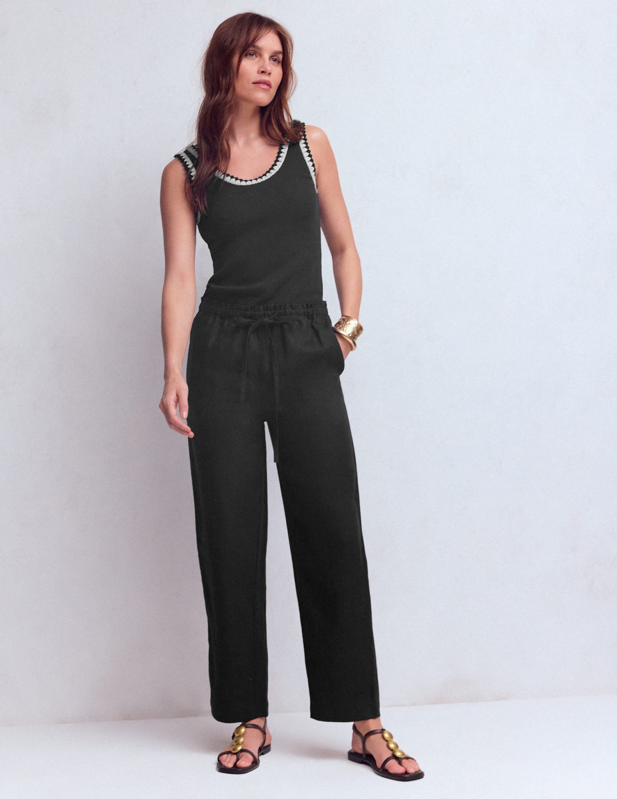 Islington Linen Crop Pants-Black - Image 1