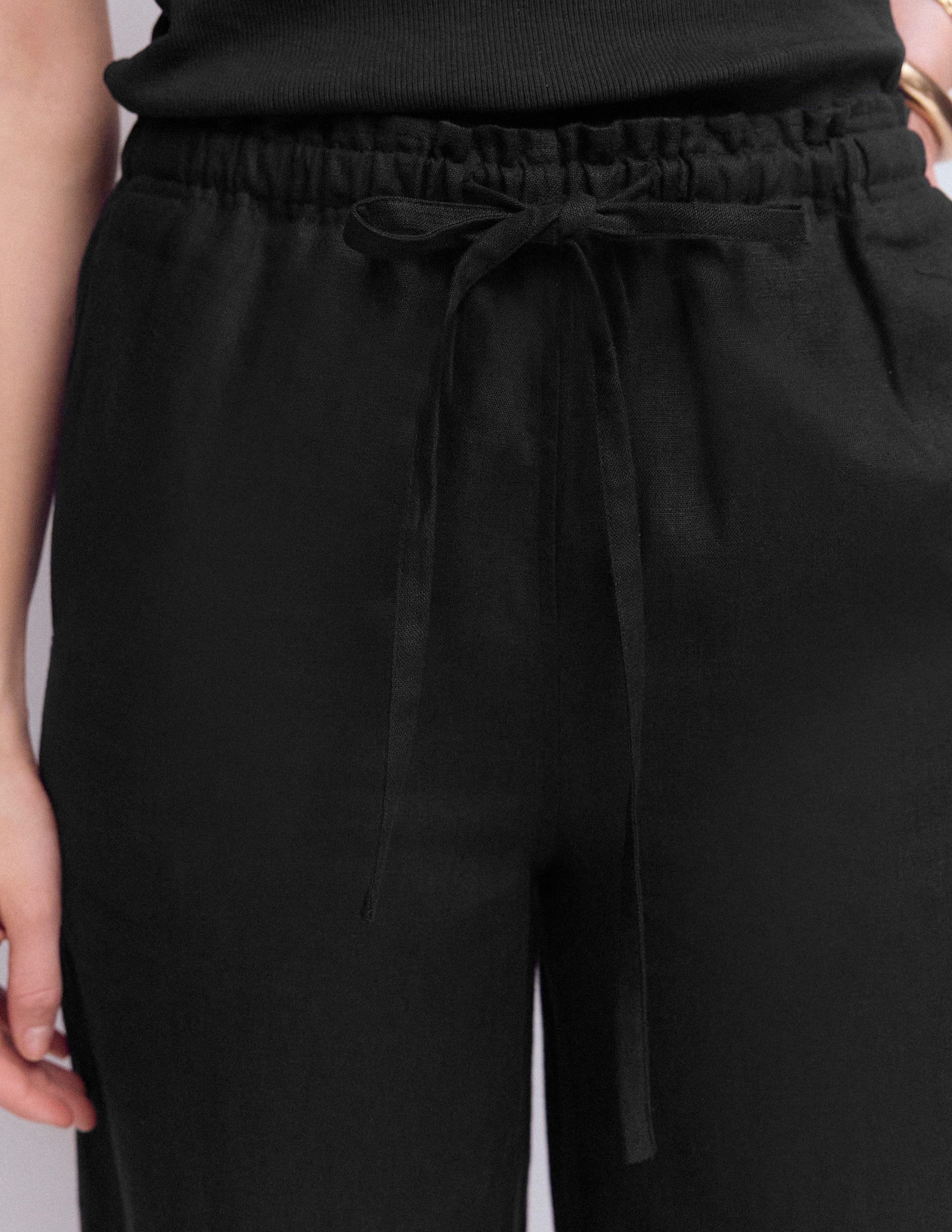 Islington Linen Crop Pants-Black-2