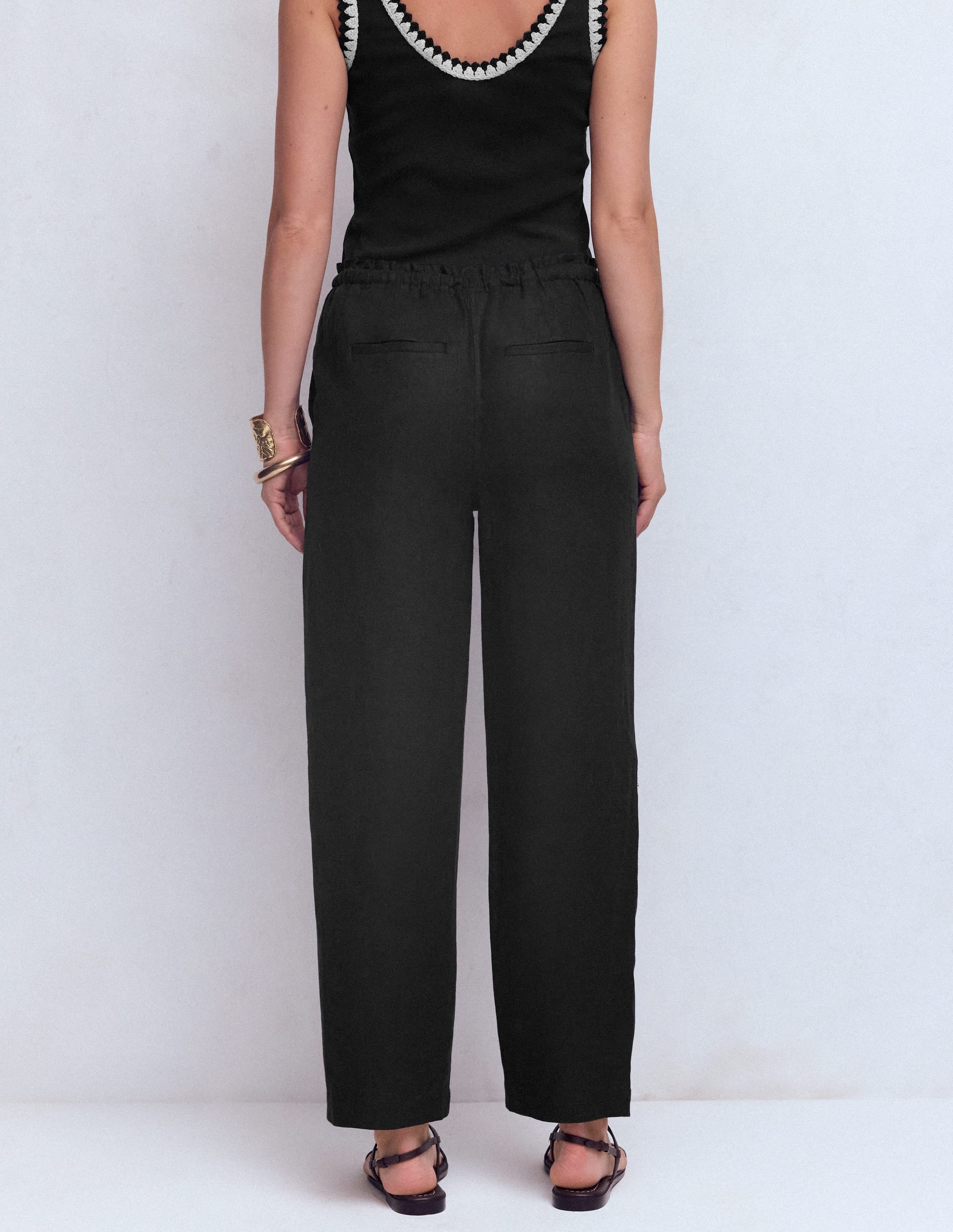 Islington Linen Crop Pants-Black - Image 3