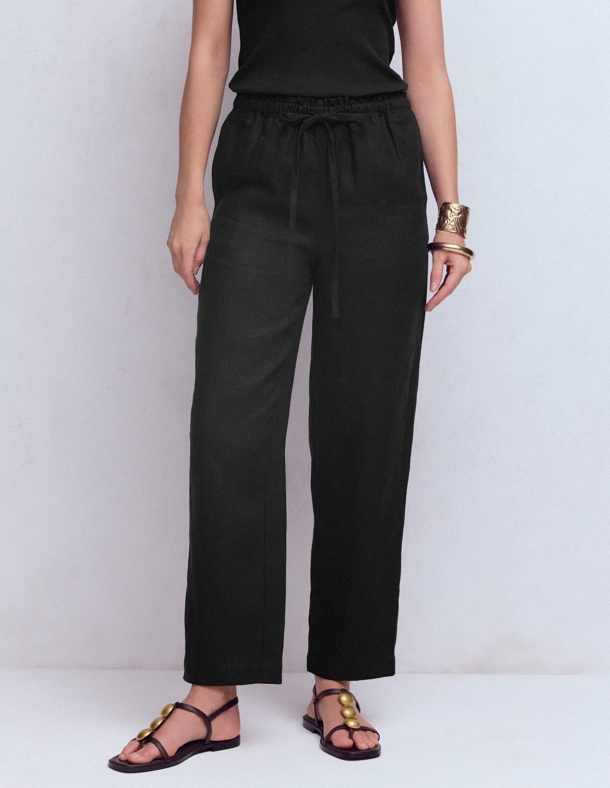 Islington Linen Crop Pants-Black-4