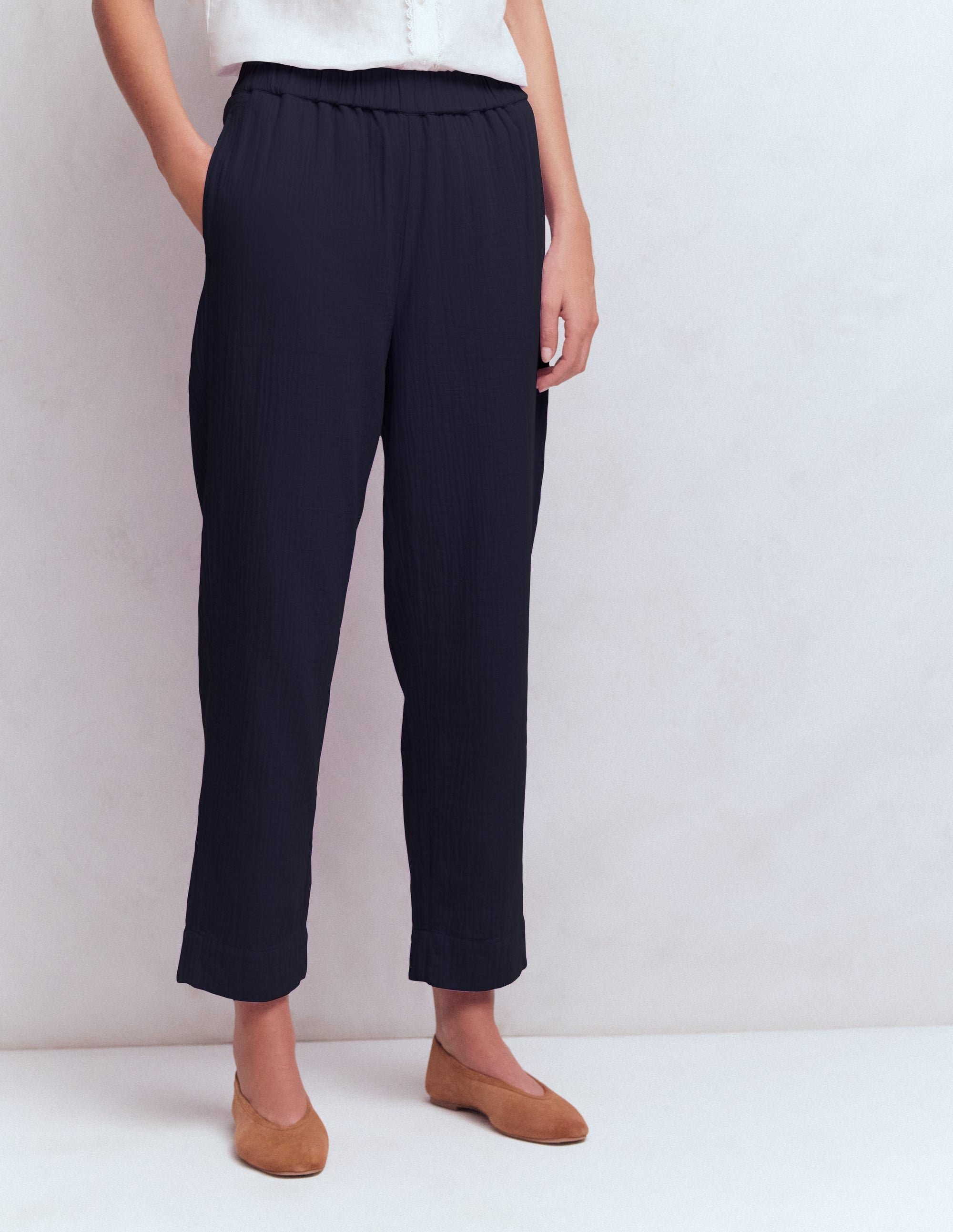 Double Cloth Crop Pants - Navy | Boden USA