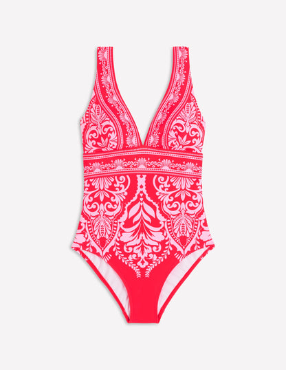 Porto V-neck Swimsuit-Poppy Red, Ornamental Garden-9