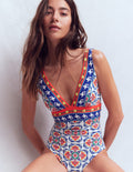 Porto V-neck Swimsuit-Multi, Ornamental Trellis