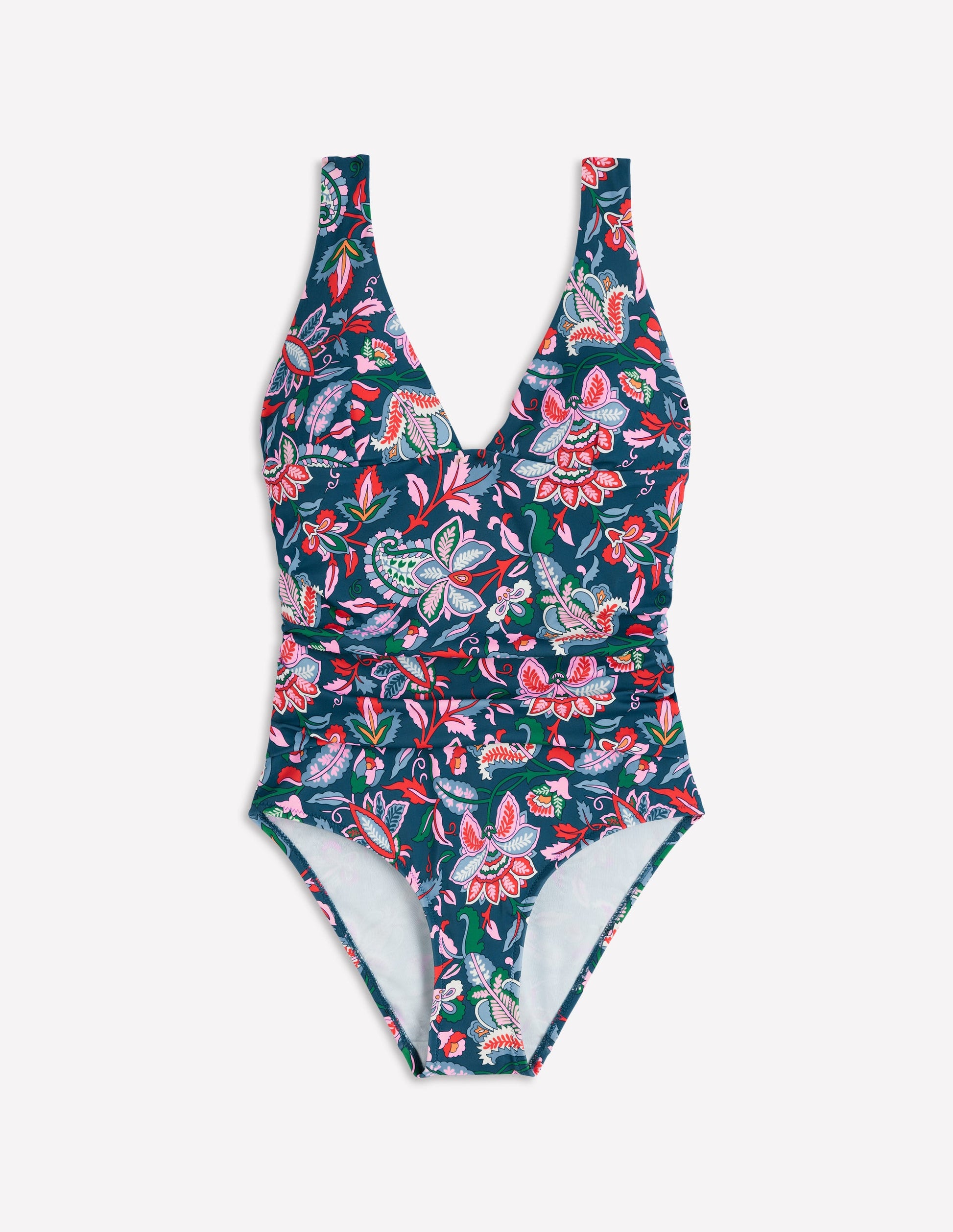 Mykonos Deep V Swimsuit-Dark Blue, Botanical Trail-6
