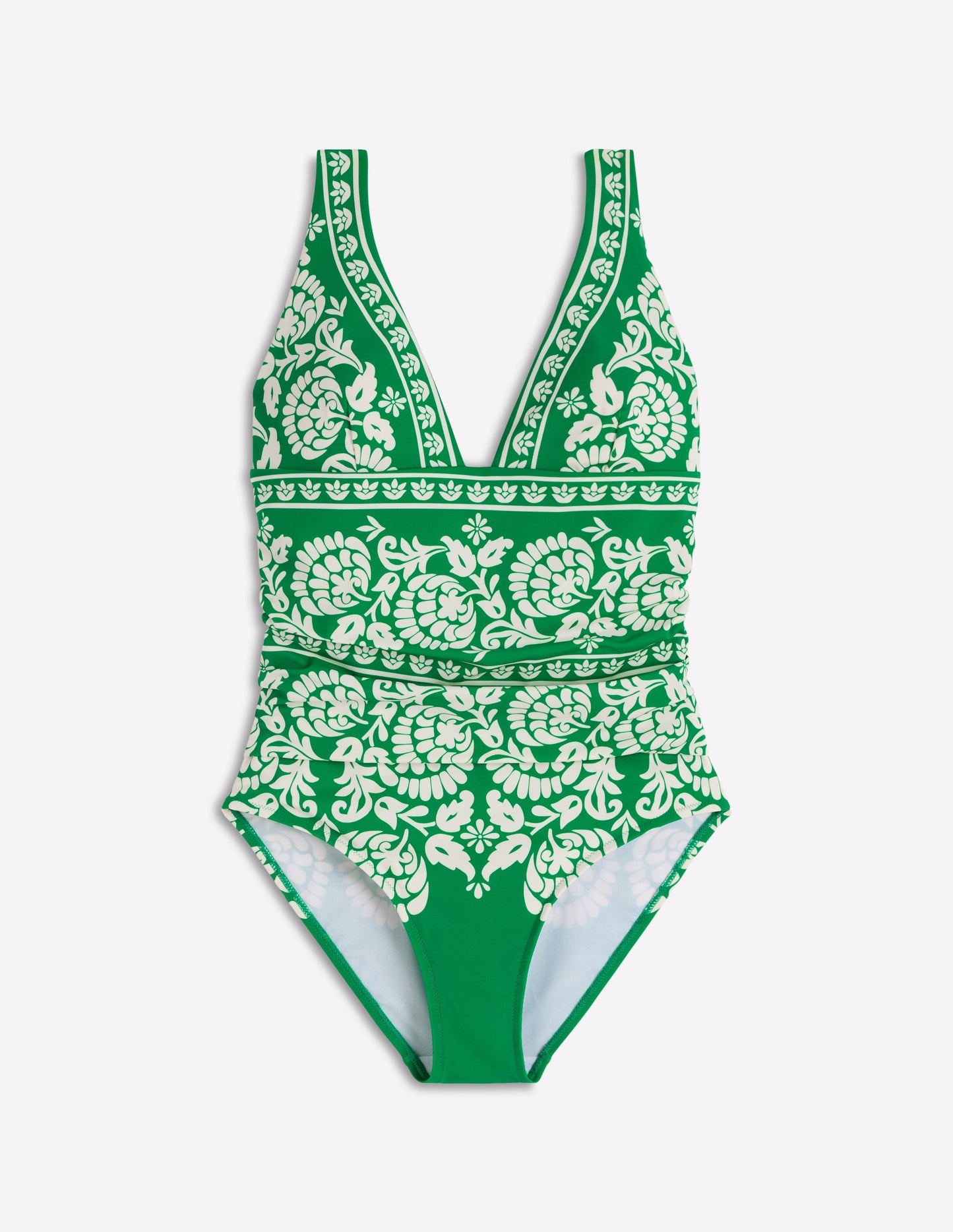 Mykonos Deep V Swimsuit-Green, Ornate Floret