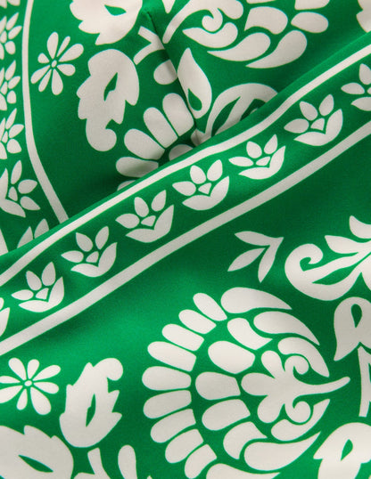 Mykonos Deep V Swimsuit-Green, Ornate Floret-6