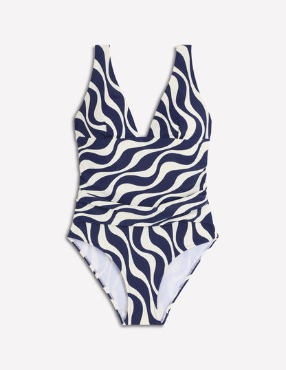 Mykonos Deep V Swimsuit-Navy, Rythmic Wave-5