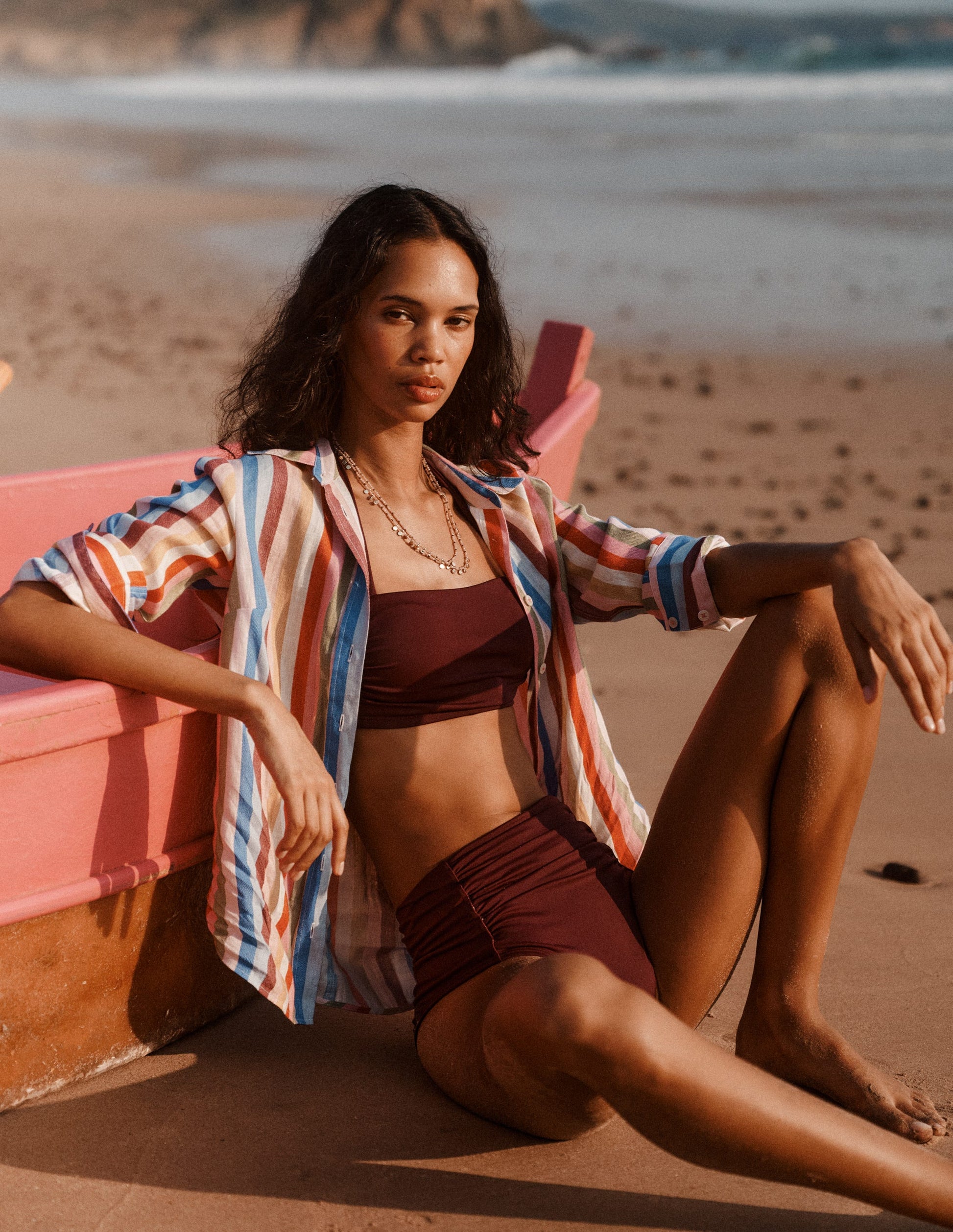 Kythira Ruched Bikini Bottoms-Chocberry-1