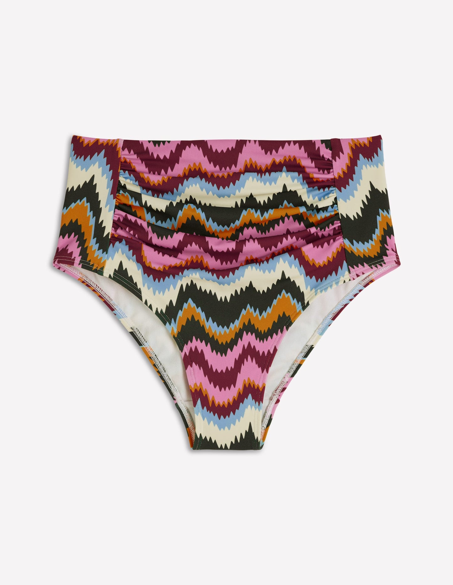 Kythira Ruched Bikini Bottoms-Multi, Zig Zag Wave