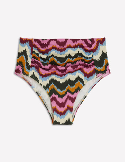 Kythira Ruched Bikini Bottoms-Multi, Zig Zag Wave-6