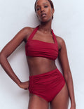 Kythira Ruched Bikini Top-Merida Red