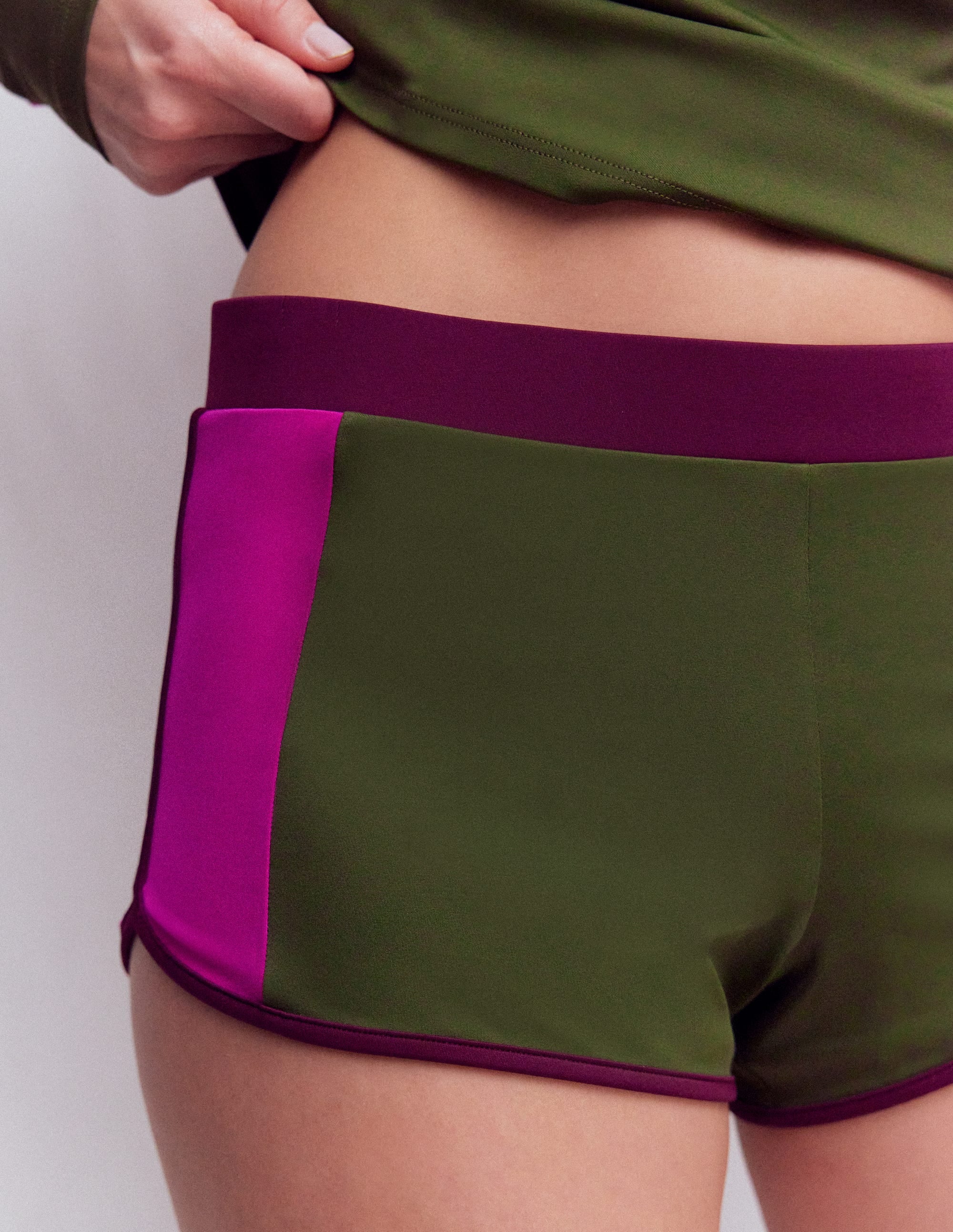 Rash Guard Swim Shorts-Khaki, Colourblock - Image 2