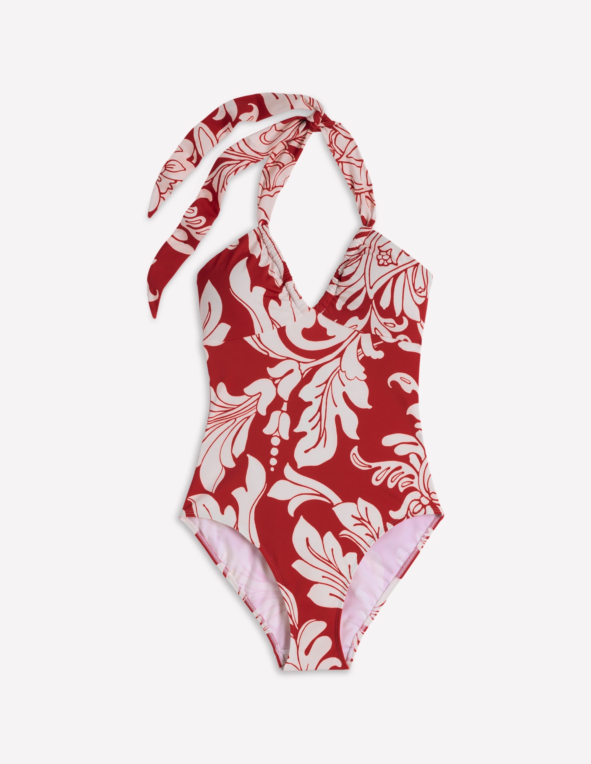 Minori Halter Tie Swimsuit-Salsa, Botanical Flourish - Image 6