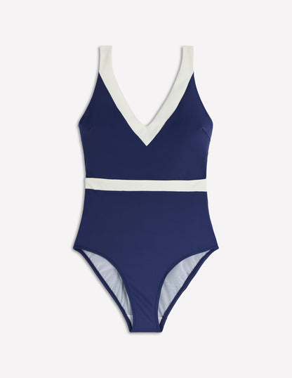 Campania Cross-back Swimsuit-Navy, Ivory Colourblock-6