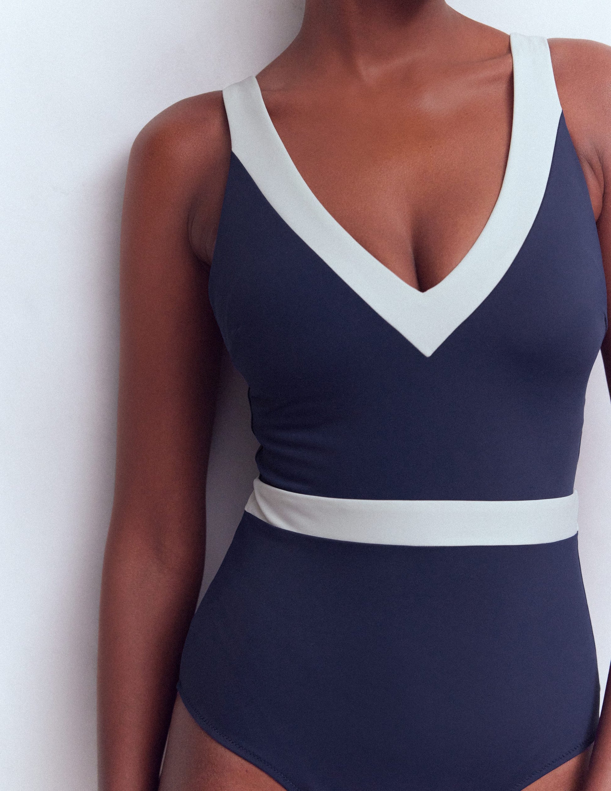 Campania Cross-back Swimsuit-Navy, Ivory Colourblock-2