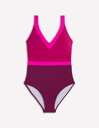 Campania Cross-back Swimsuit-Chocberry Colourblock-6