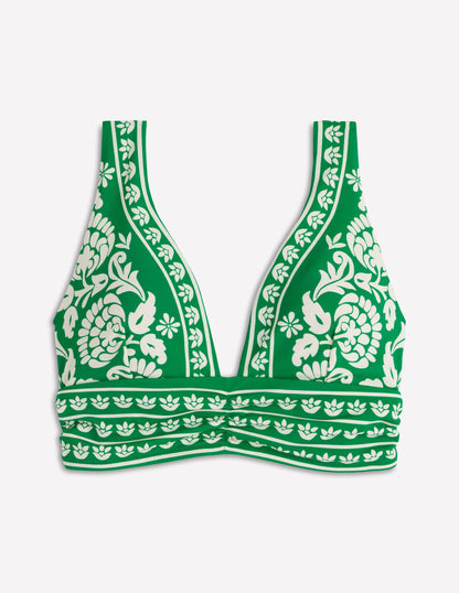 Mykonos Deep V Bikini Top-Rich emerald, ornate floret-7