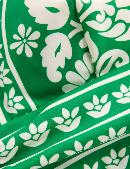 Mykonos Deep V Bikini Top-Rich emerald, ornate floret-8