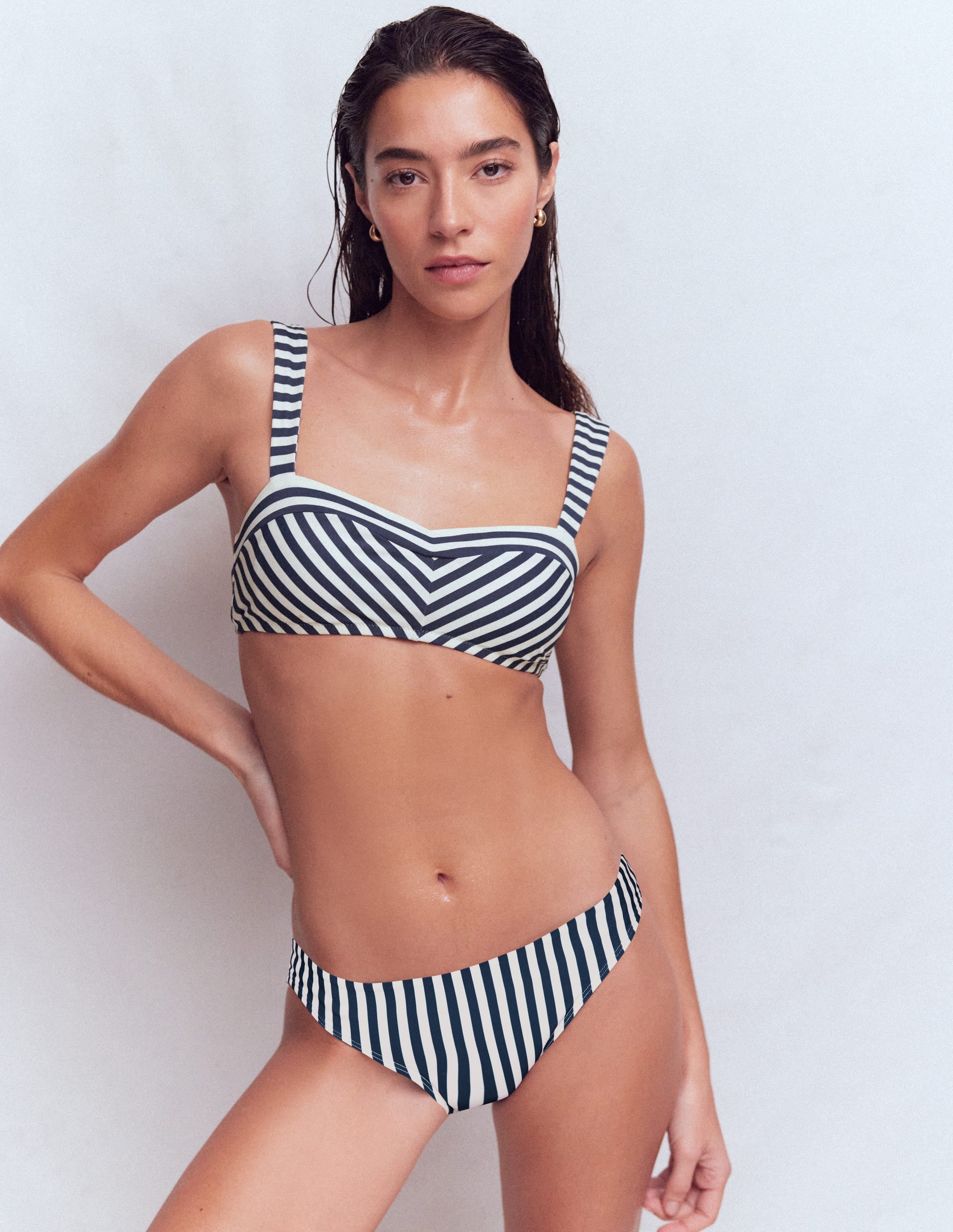 Clean Sweetheart Bikini Top-Navy, Ivory Stripe - Image 1
