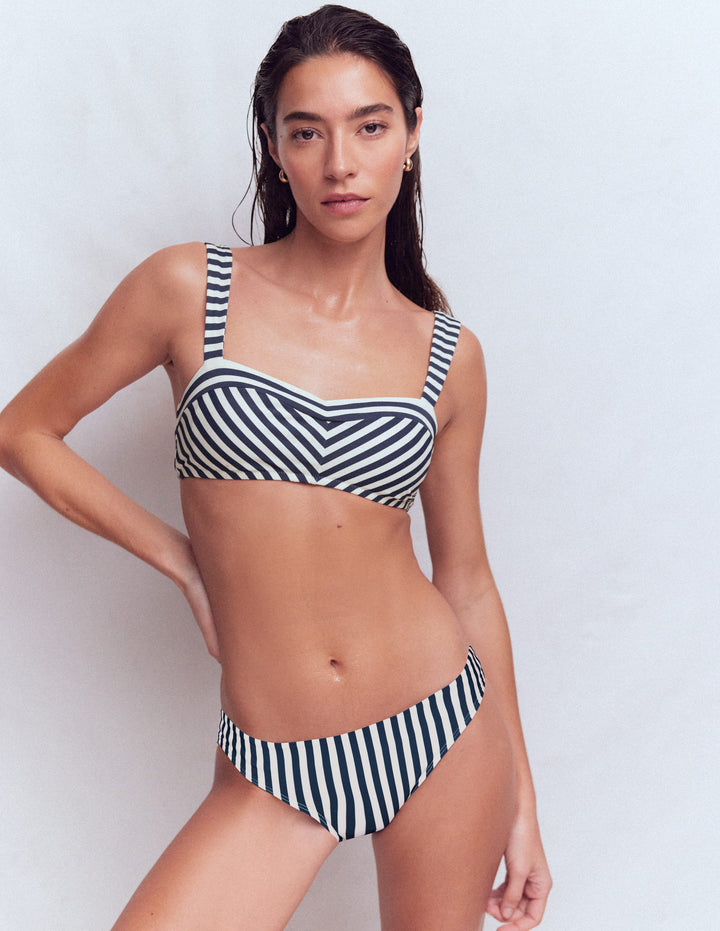 Clean Sweetheart Bikini Top-Navy, Ivory Stripe