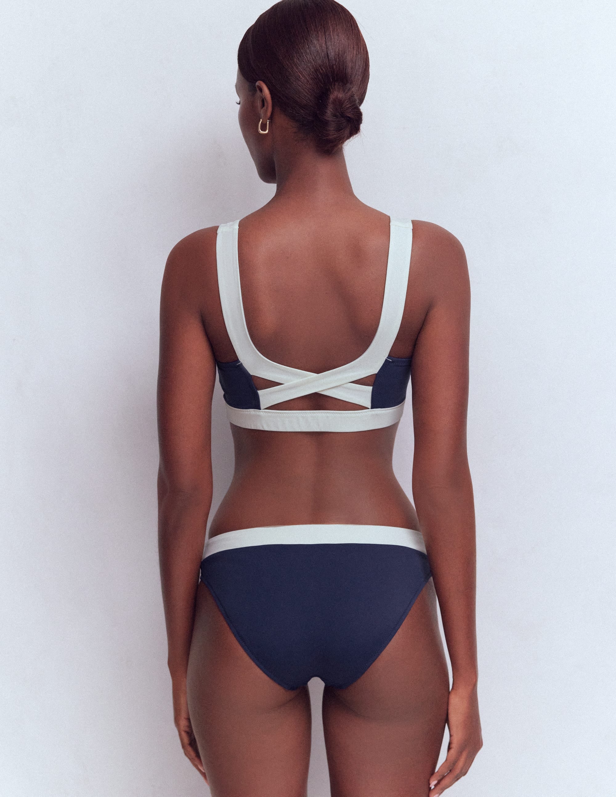 Campania Cross-back Bikini Top-Navy, Ivory Colourblock | Boden USA