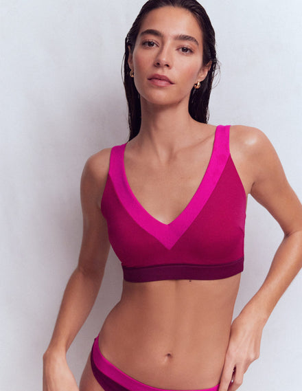 Campania Cross-back Bikini Top-Fuchsia, Snob, Chocberry