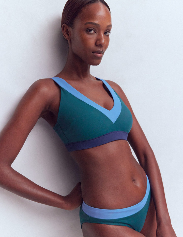 Campania Cross-back Bikini Top-Navy, Green, Blue Colourblock
