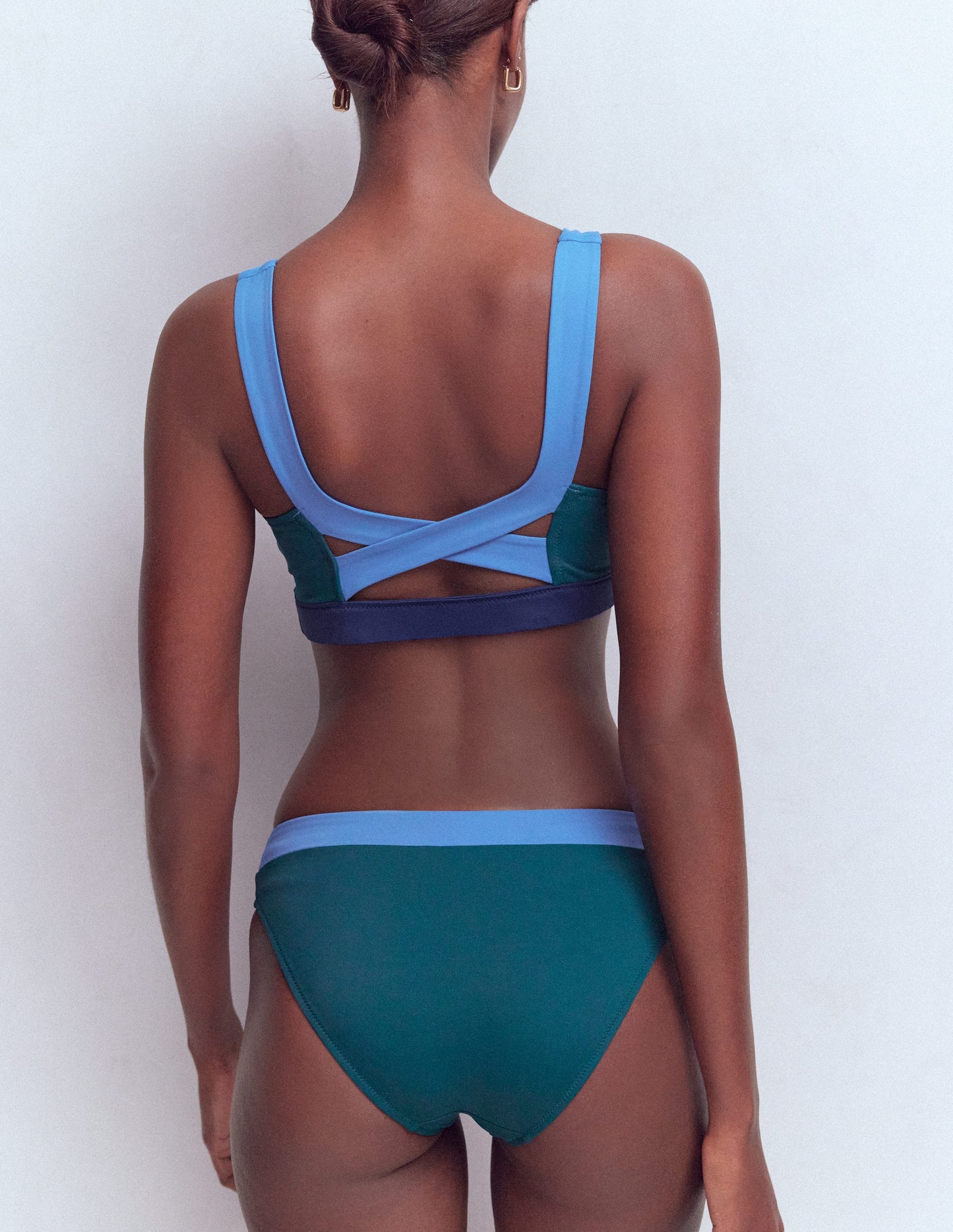 Campania Cross-back Bikini Top-Navy, Green, Blue Colourblock