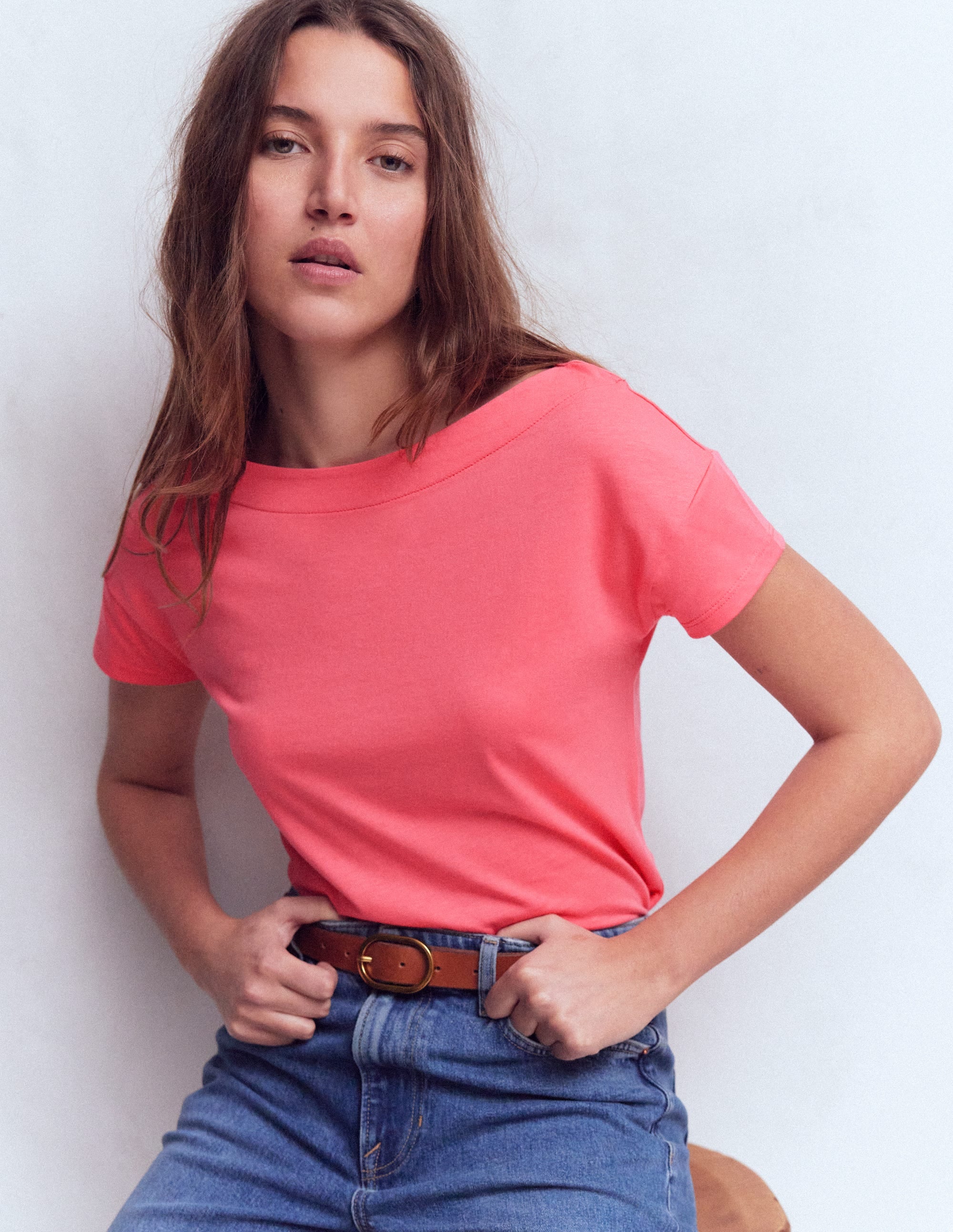 Supersoft Boat Neck T-Shirt-Azalea Pink | Boden USA