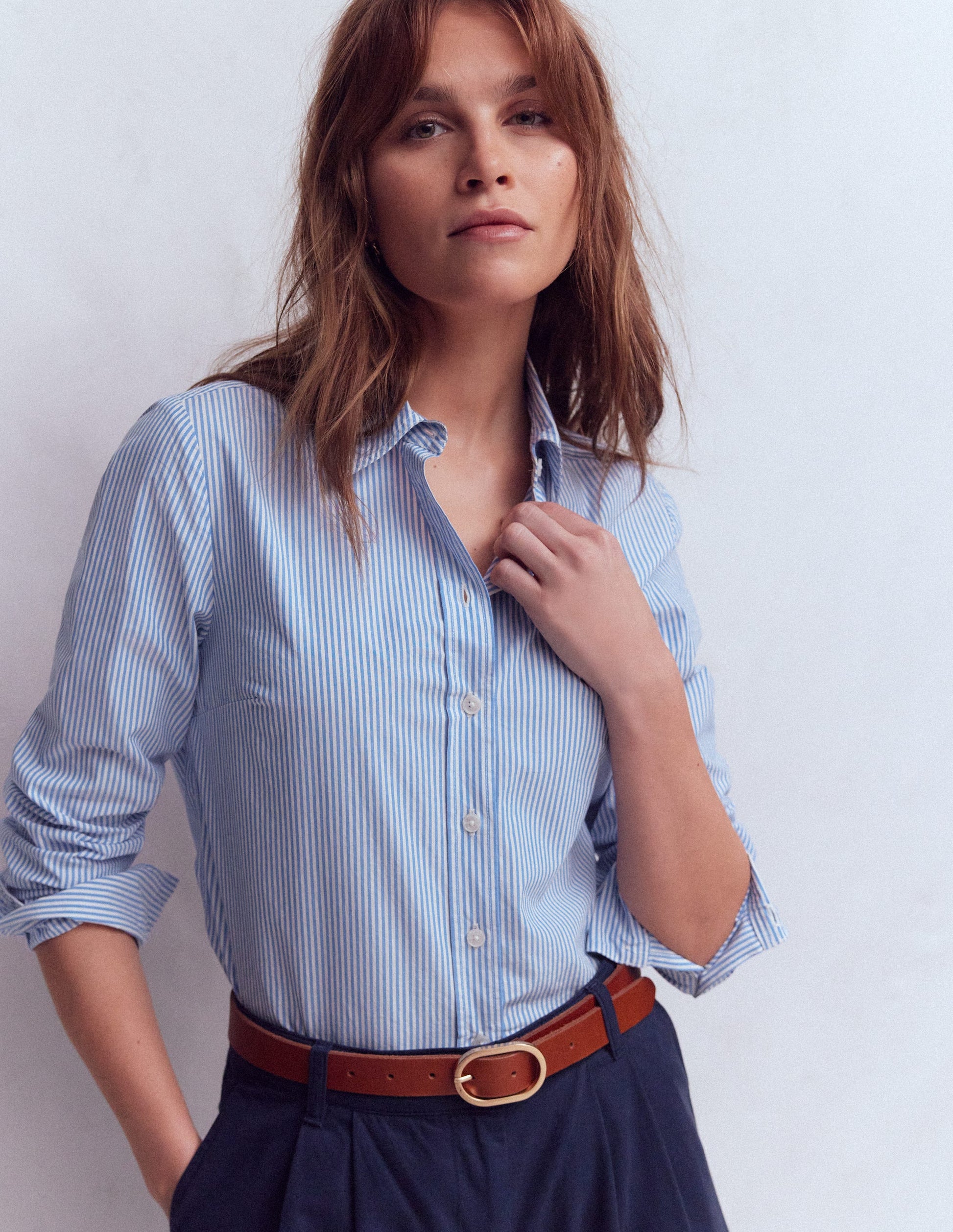 Sienna Cotton Shirt-Fine Blue Stripe-4