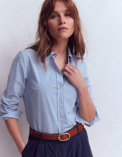 Sienna Cotton Shirt-Fine Blue Stripe-4
