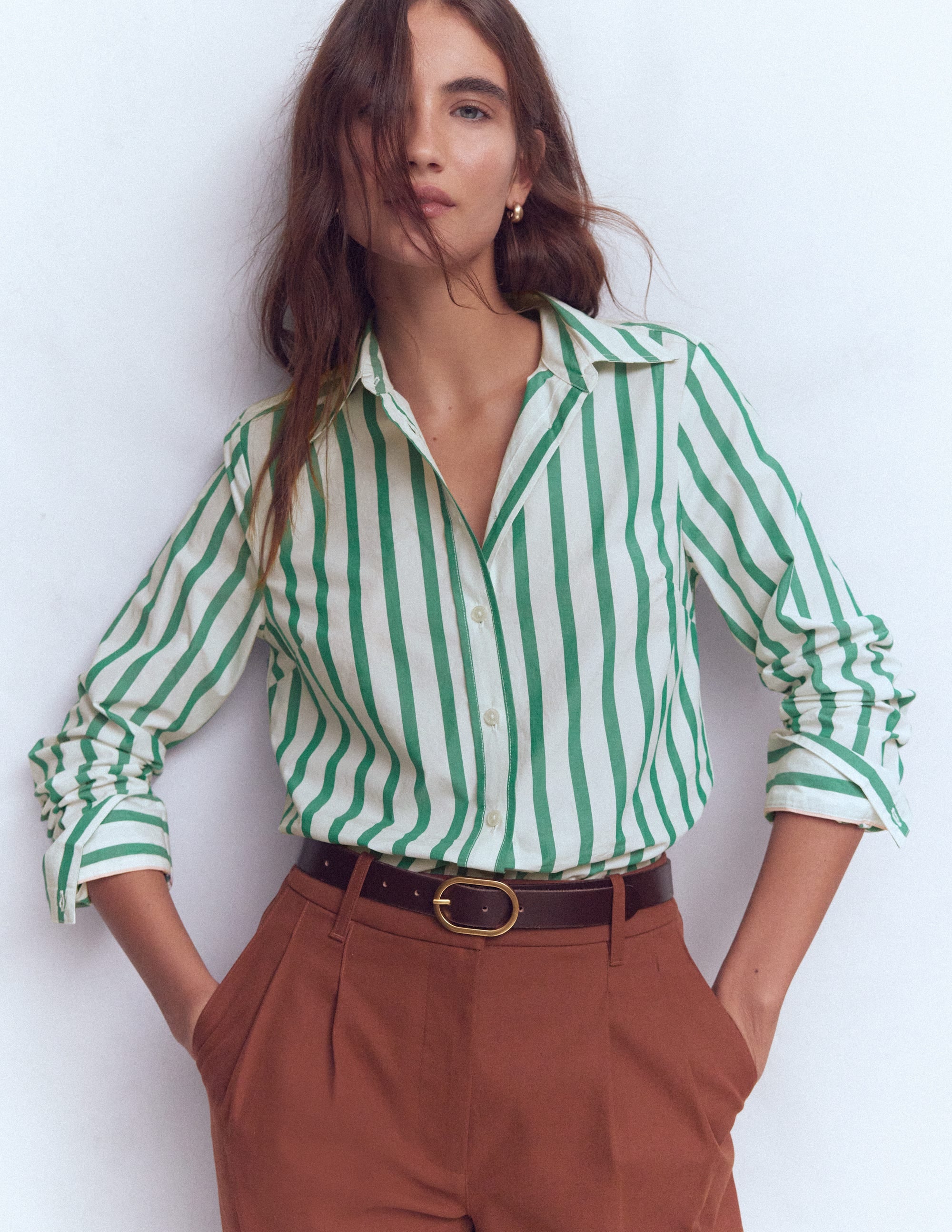 Sienna Cotton Shirt-Green and Ivory Stripe - Image 1