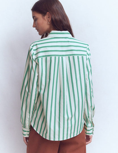Sienna Cotton Shirt-Green and Ivory Stripe-4