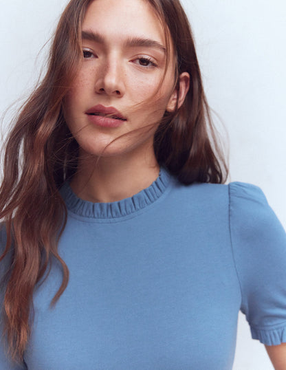Supersoft Frill Detail T-shirt-Captains Blue-1