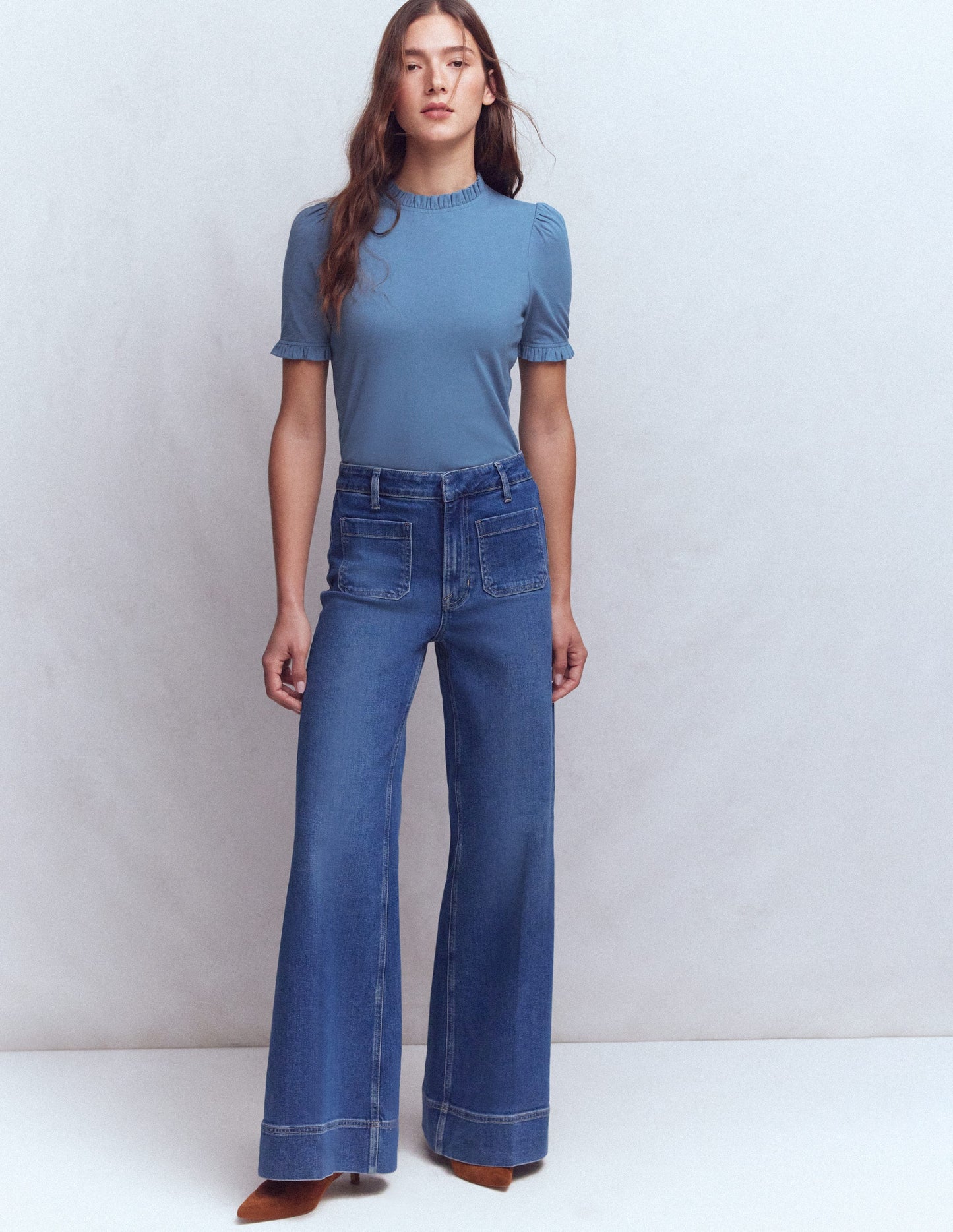 Supersoft Frill Detail T-shirt-Captains Blue