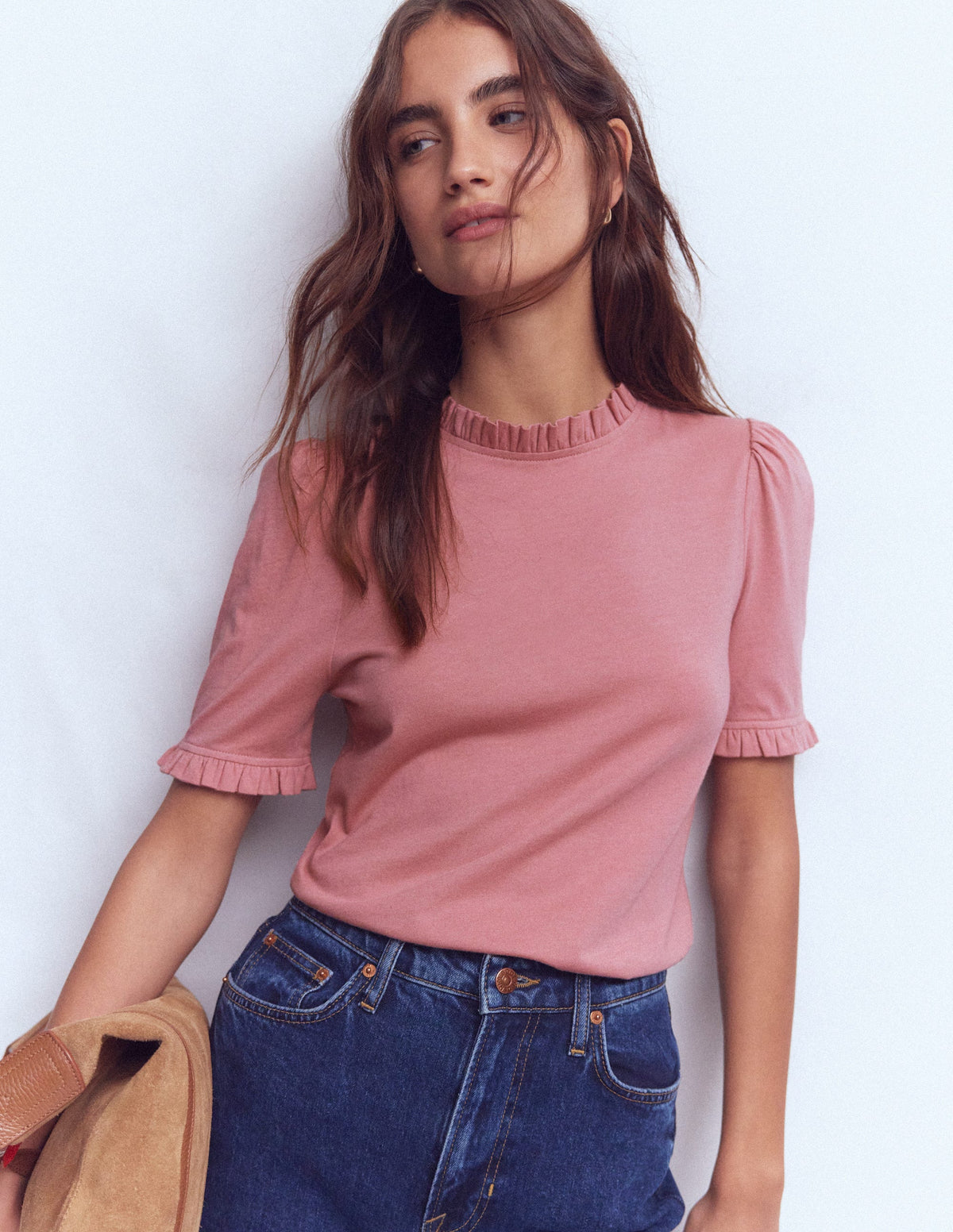 Supersoft Frill Detail T-shirt-Vintage Rose - Image 1