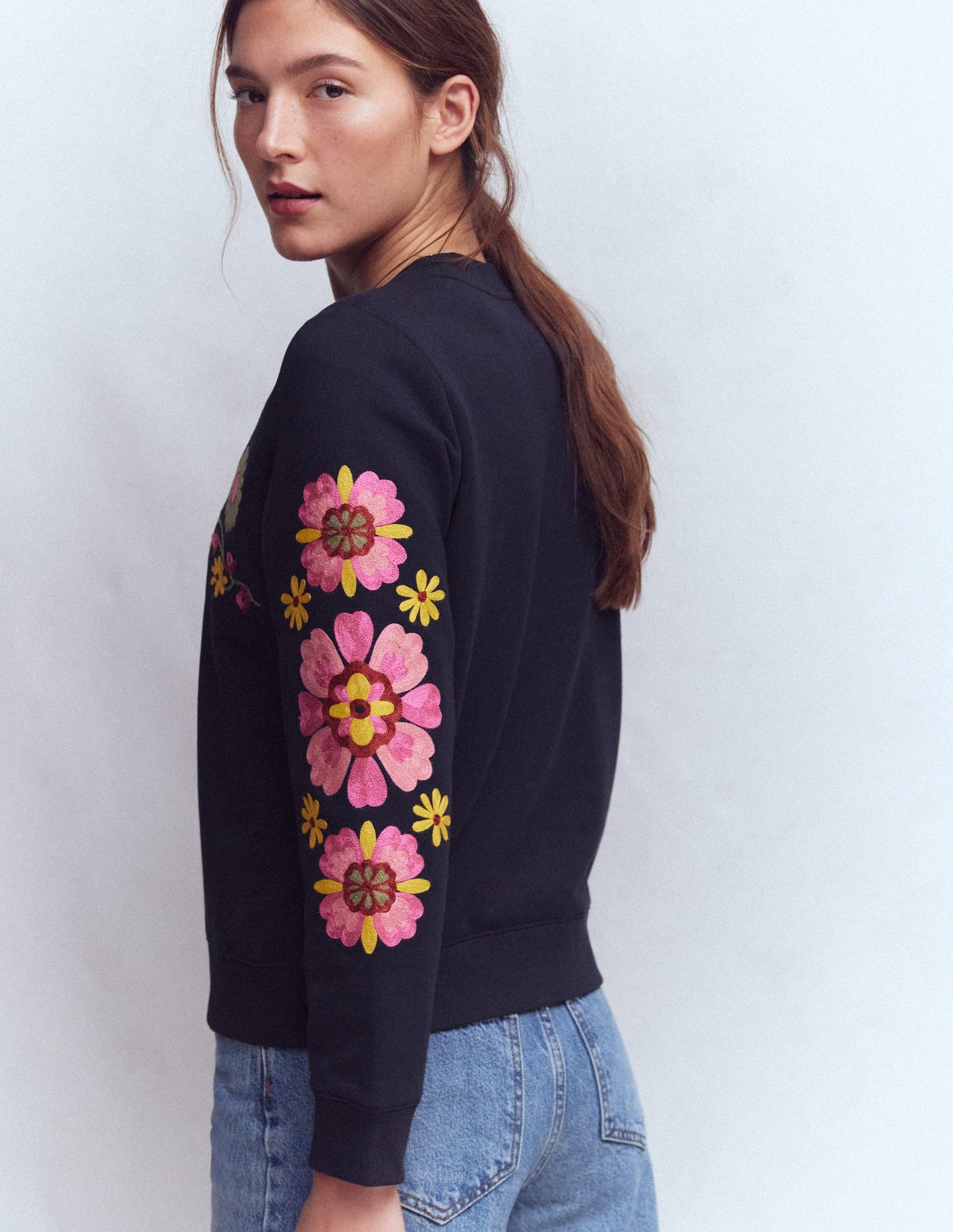 Hannah Embroidered Sweatshirt-Navy Multi Embroidery