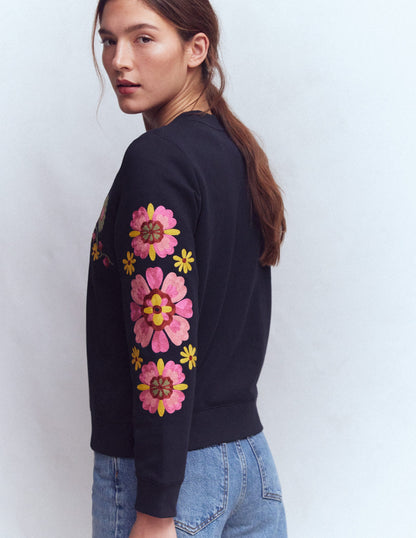 Hannah Embroidered Sweatshirt-Navy Multi Embroidery-3