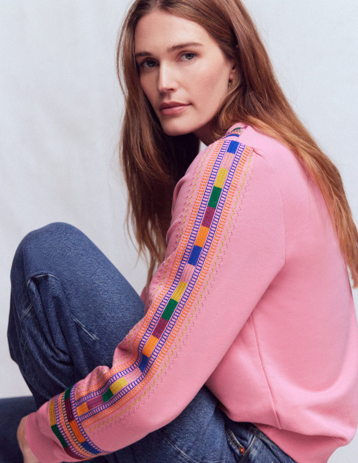 Hannah Embroidered Sweatshirt-Orchid Pink Embroidery - Image 4