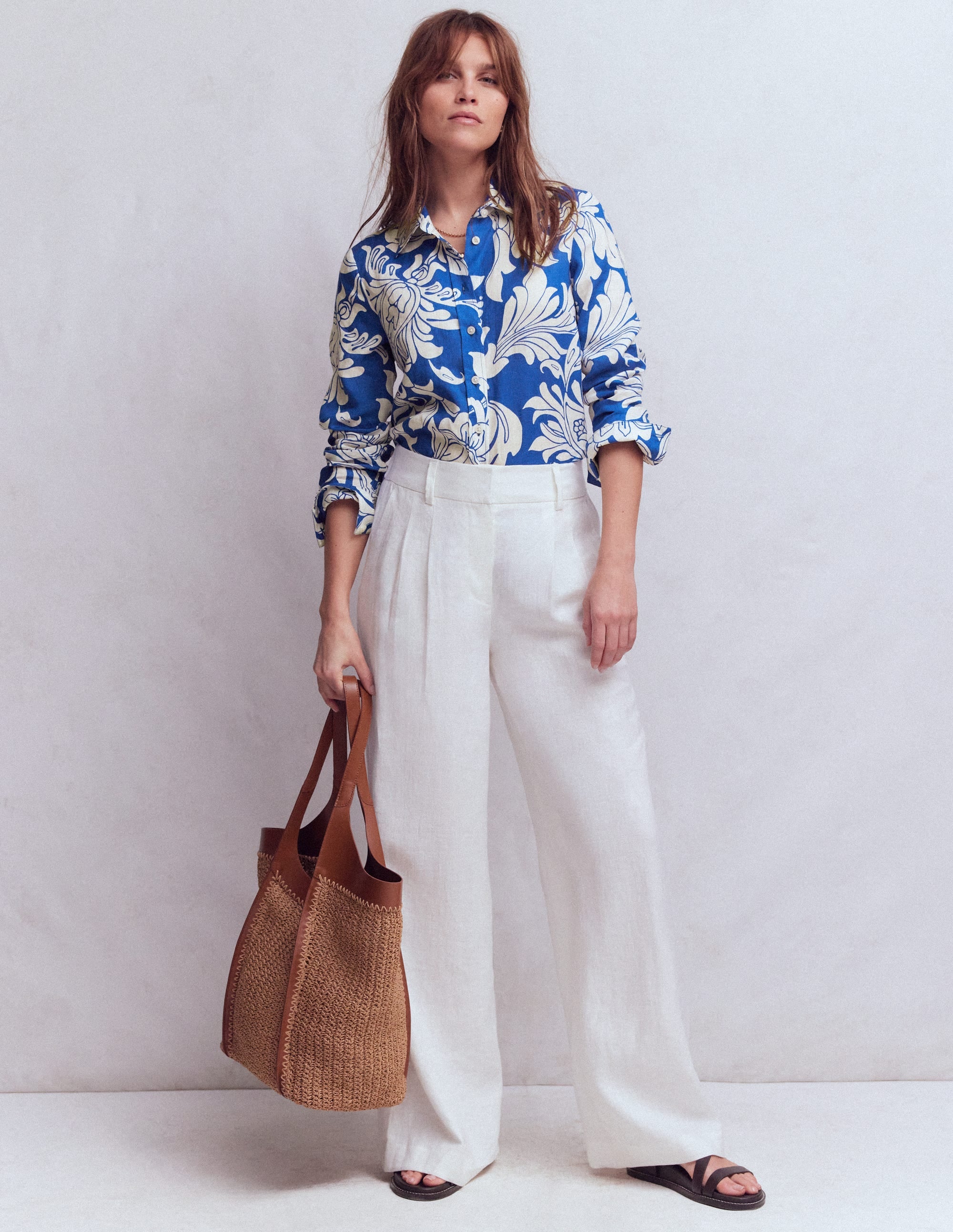 Sienna Linen Shirt-Blue, Botanical Flourish - Image 1