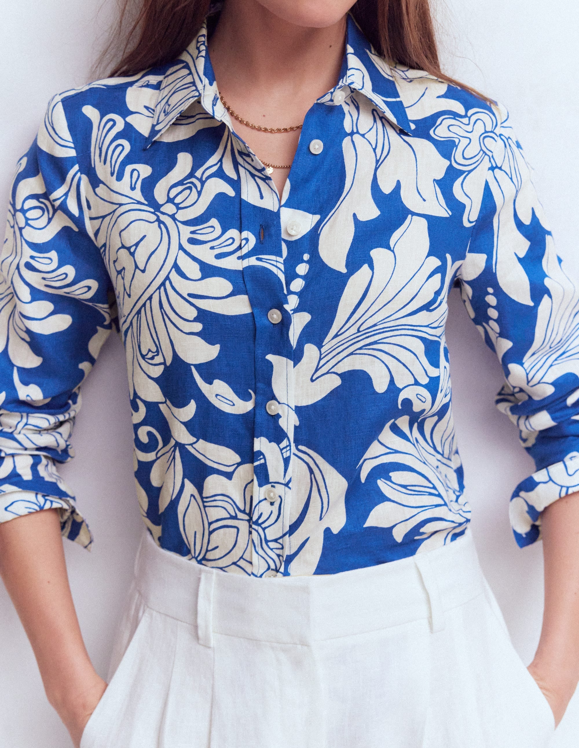 Sienna Linen Shirt-Blue, Botanical Flourish - Image 2