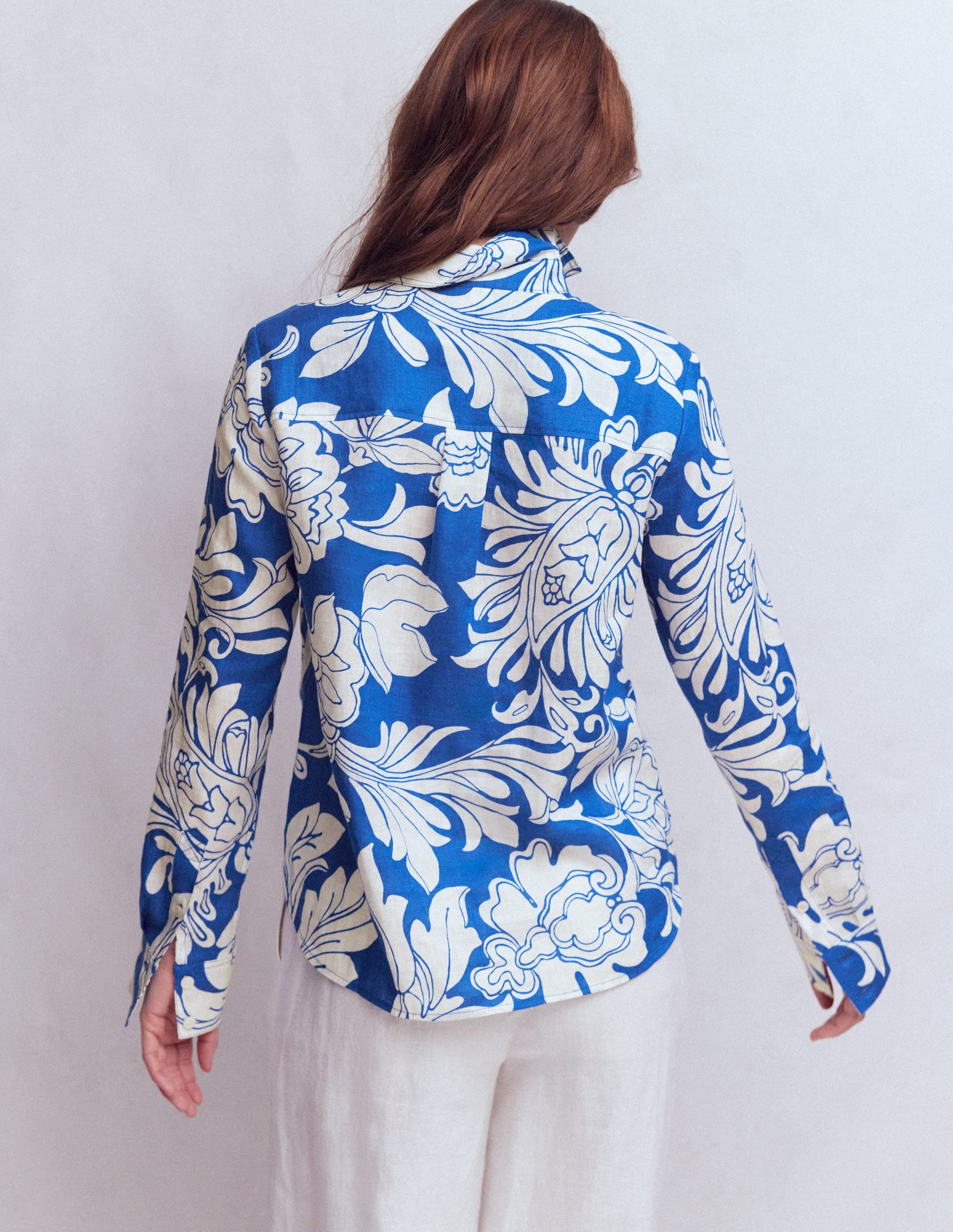 Sienna Linen Shirt-Blue, Botanical Flourish - Image 3