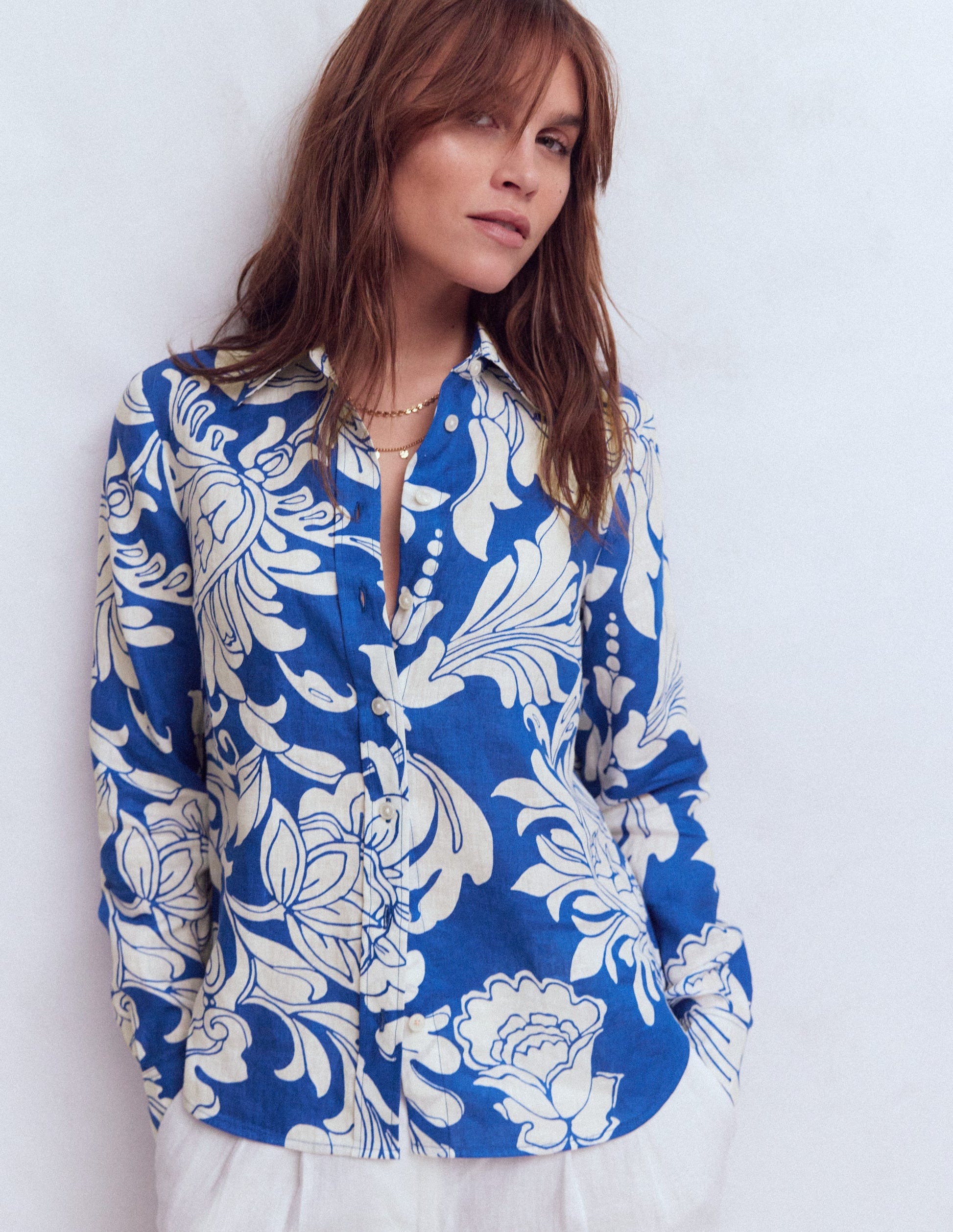 Sienna Linen Shirt-Blue, Botanical Flourish-4