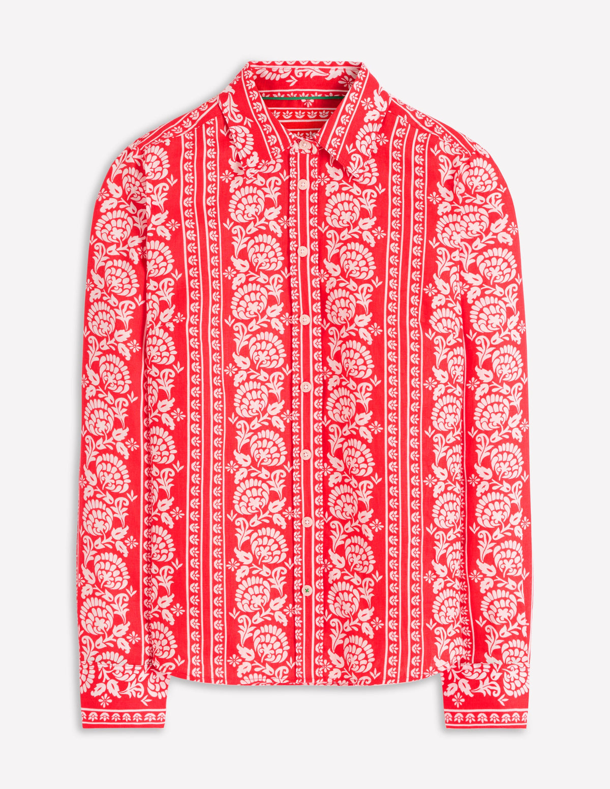Sienna Linen Shirt-Red, Ornate Floret - Image 5