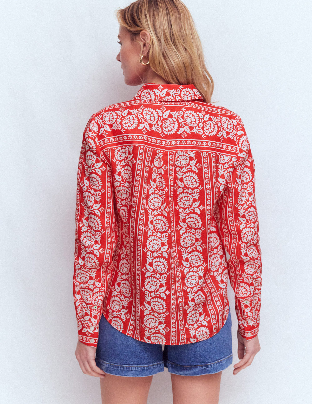 Sienna Linen Shirt-Red, Ornate Floret - Image 3