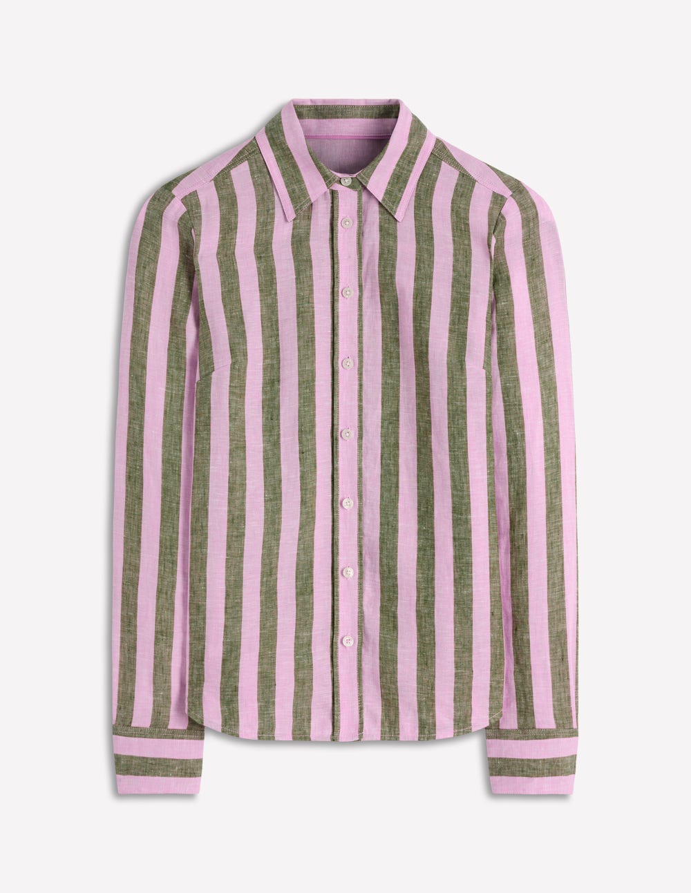 Sienna Linen Shirt-Green and Pink Stripe-5