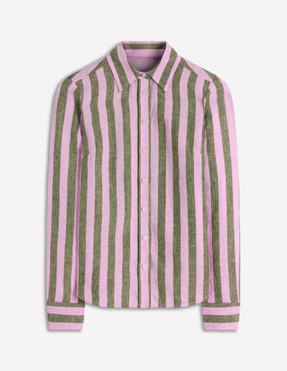 Sienna Linen Shirt-Green and Pink Stripe-5