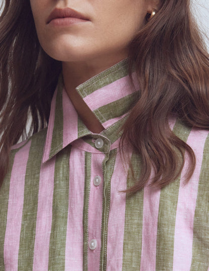 Sienna Linen Shirt-Green and Pink Stripe-3