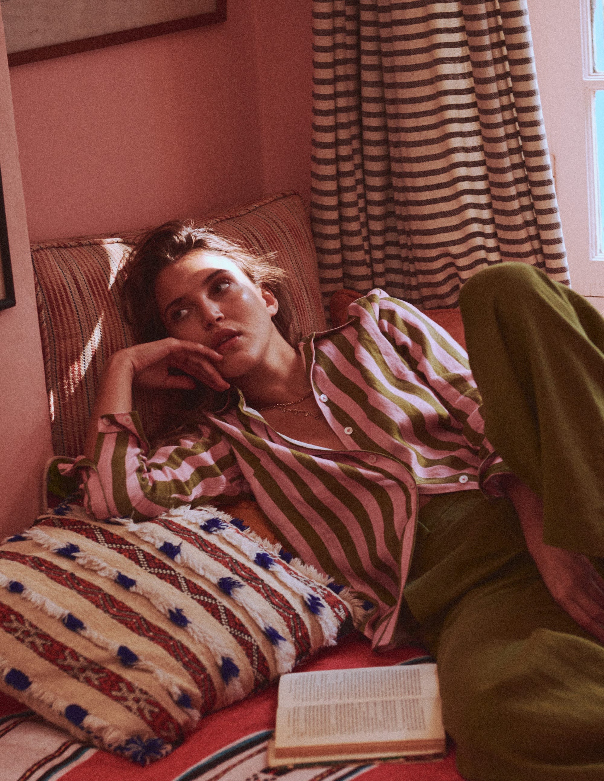 Sienna Linen Shirt-Green and Pink Stripe - Image 4